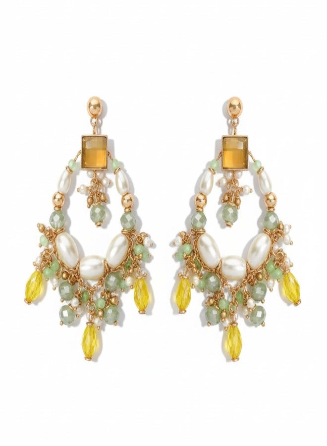 SANJOYA by EVERSTYLISH Embroidered Earrings for Women | Designer Dangler Earrings with Stones, Beads, Pearls & Glass Drops | Lightweight Ethnic & Festive Jewelry for Weddings & Parties - Image 1