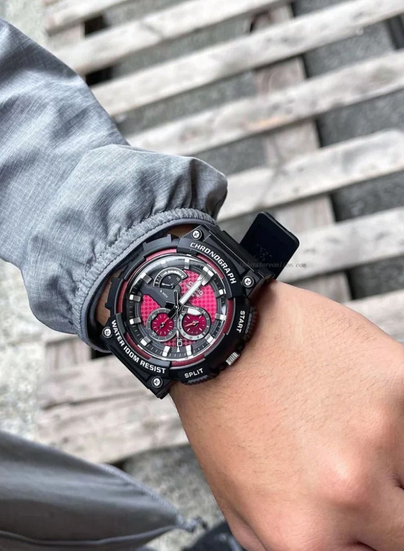 CASIO Men's Black Chronograph Silicone Strap Watch MCW-200H-4AVDF - Image 4