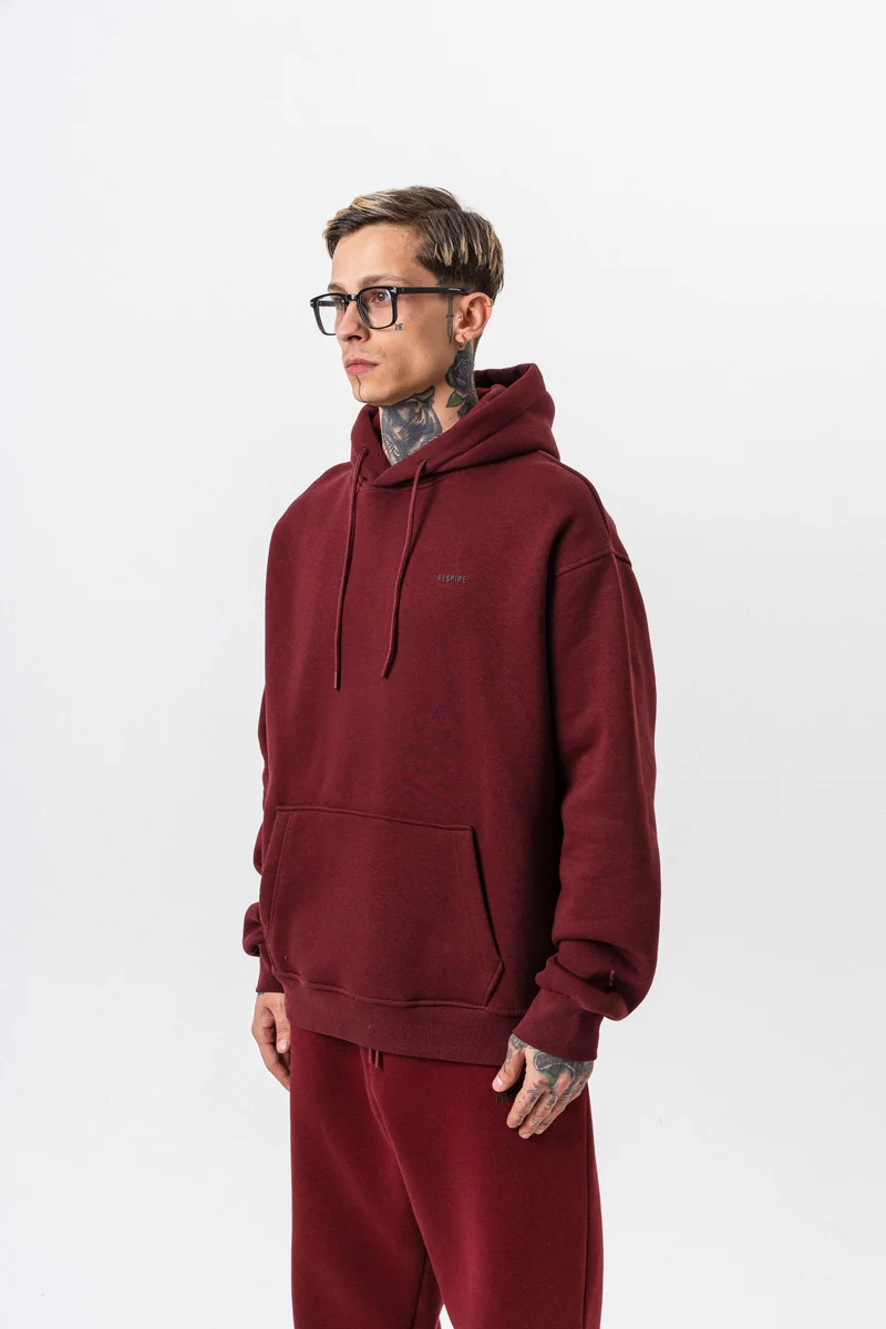 RESPIRE Men’s Respire Lettering Detail Hooded Basic Oversize Hoodie Burgundy