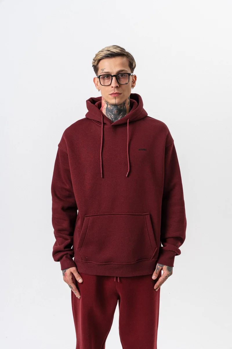 RESPIRE Men’s Respire Lettering Detail Hooded Basic Oversize Hoodie Burgundy