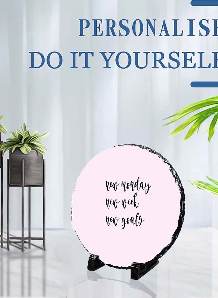 Protective Printed White Round Shape Marble Photo Frame for Table Top New Monday New Week New Goals