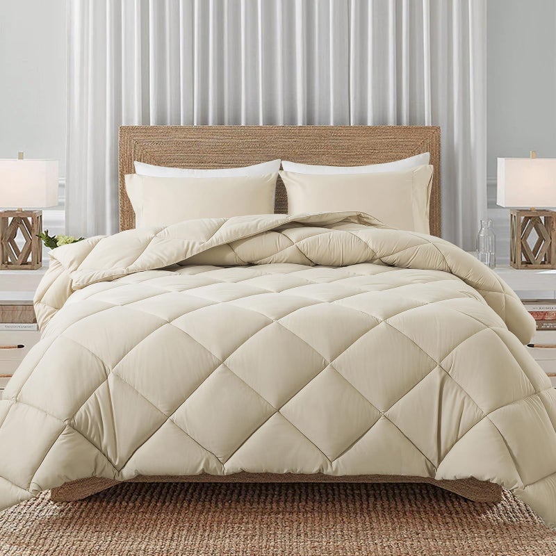 Decroom Lightweight King Comforter Set with 2 Pillow Sham  3 Pieces Set  Quilted Down Alternative ComforterDuvet Insert for All Season  YellowGrey King Size