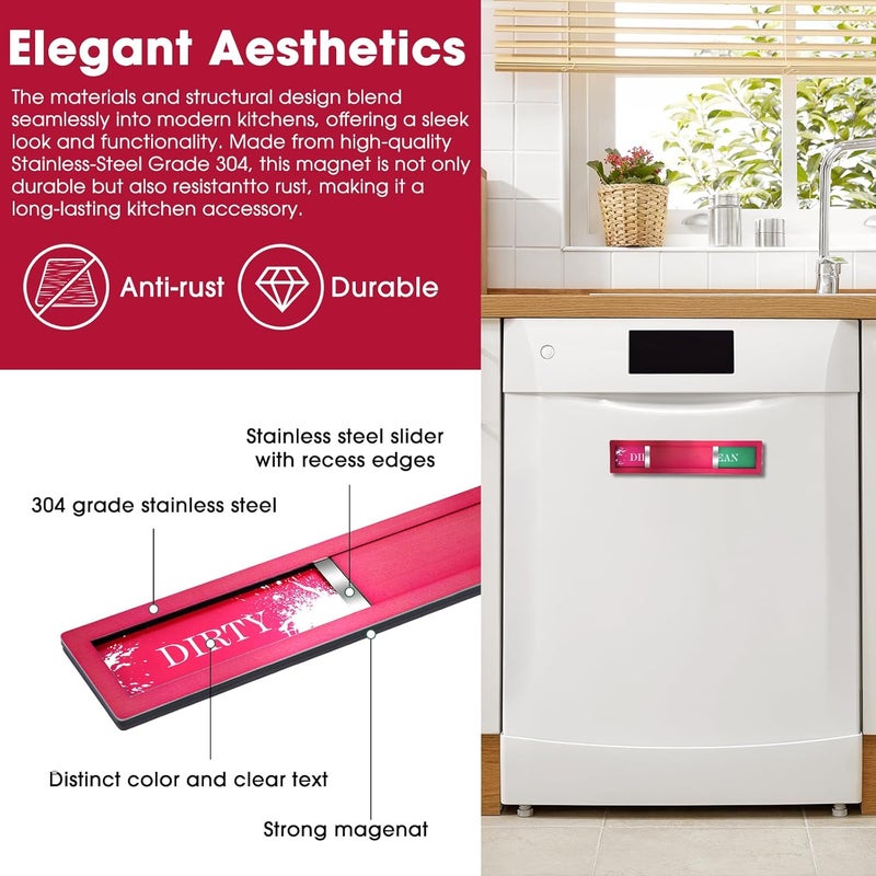 HYF DESIGN Christmas Red Dishwasher Magnet Clean Dirty Sign - Festive Clean/Dirty Indicator with 304 Stainless Steel Magnet & Strong Adhesive Tape - Holiday Home Gift for Kitchen Organization(Red-05) - Image 5