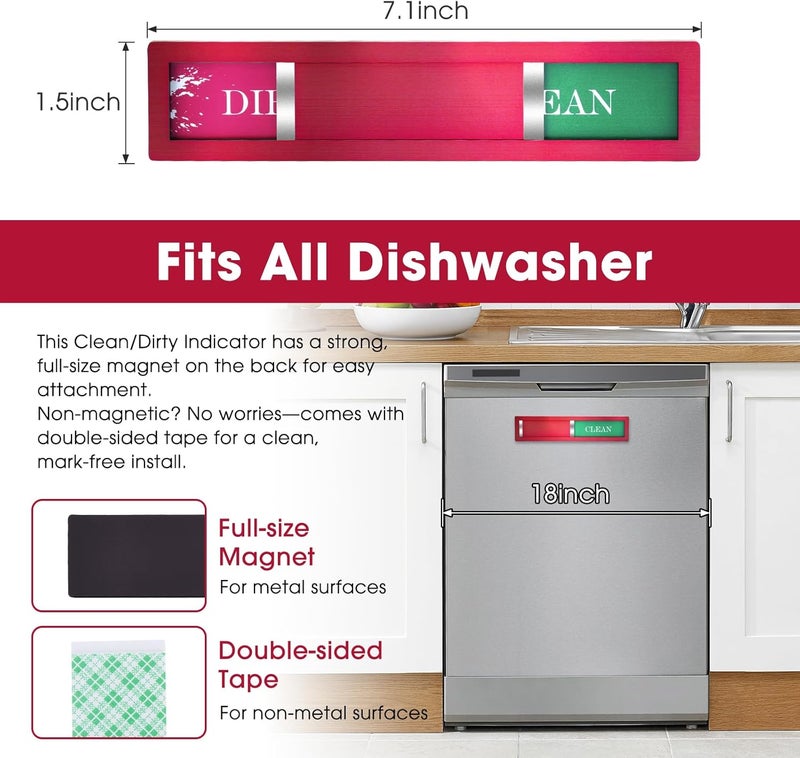 HYF DESIGN Christmas Red Dishwasher Magnet Clean Dirty Sign - Festive Clean/Dirty Indicator with 304 Stainless Steel Magnet & Strong Adhesive Tape - Holiday Home Gift for Kitchen Organization(Red-05) - Image 2