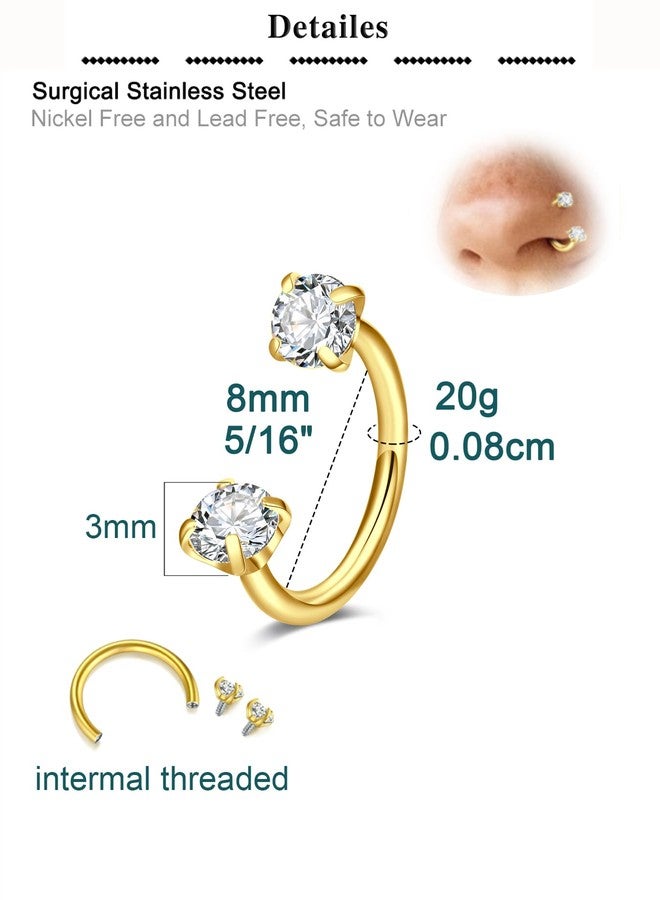 QWALIT 20g 8mm Gold Horseshoe Nose Ring for Women Surgical Steel Double Stud Gem Horse Shoe Nose Piercing Half U Shape Nostril Hoop Tragus Daith Helix Earring Gold Cartilage Piercing Jewelry 20 gauge - Image 2