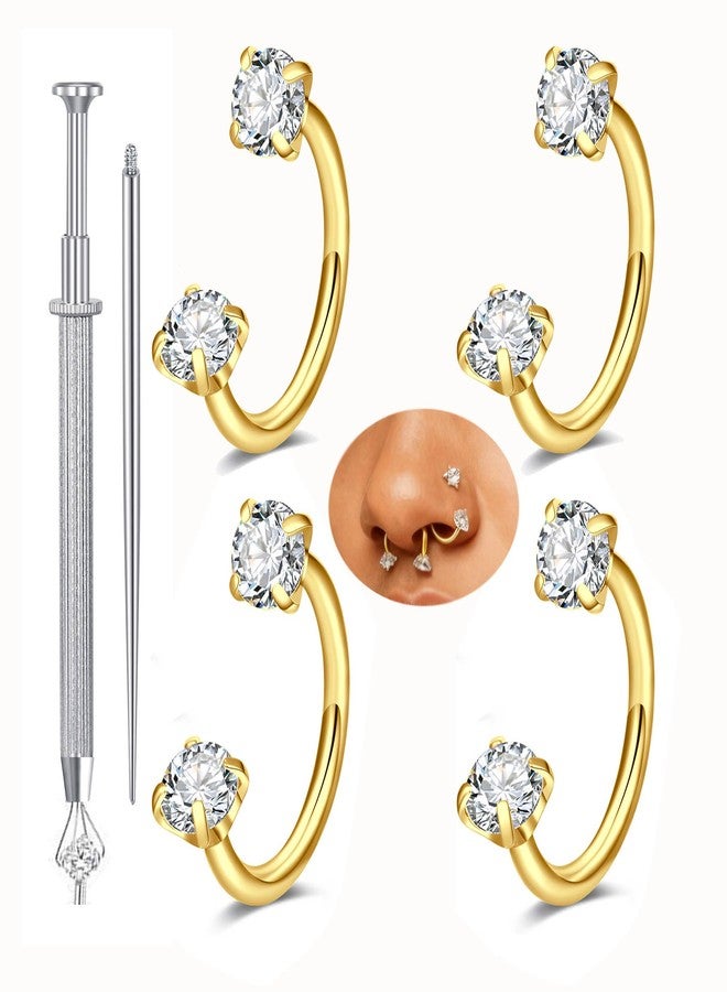 QWALIT 20g 8mm Gold Horseshoe Nose Ring for Women Surgical Steel Double Stud Gem Horse Shoe Nose Piercing Half U Shape Nostril Hoop Tragus Daith Helix Earring Gold Cartilage Piercing Jewelry 20 gauge - Image 1