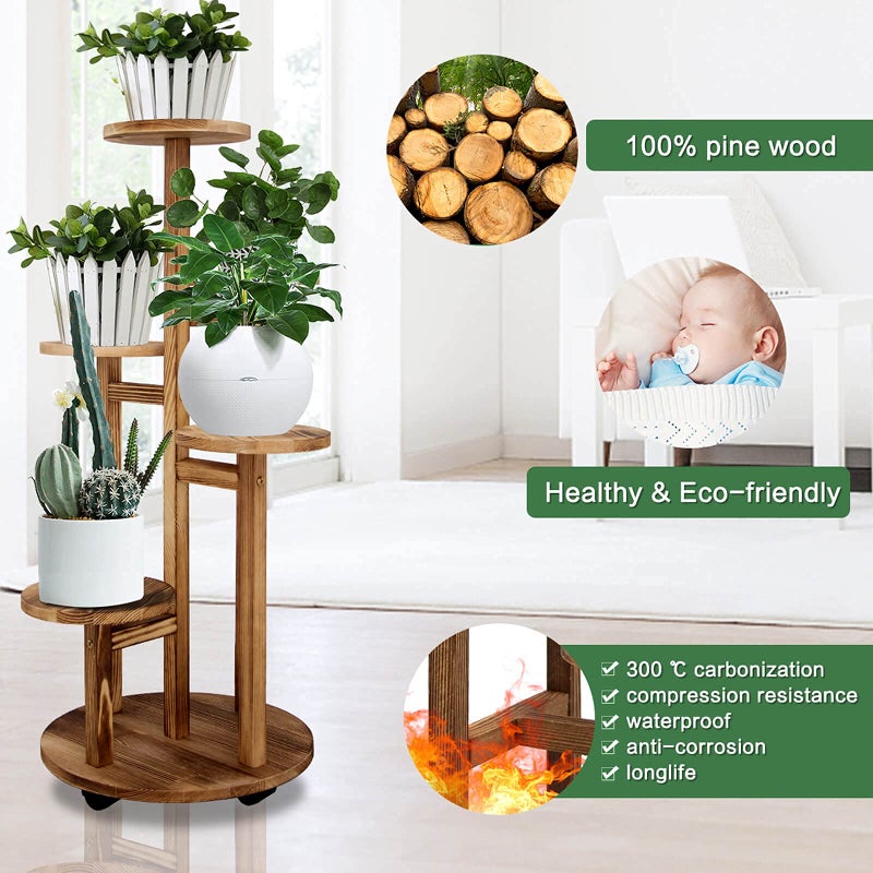 GEEBOBO 5 Tiered Tall Plant Stand for Indoor, Wood Plant Shelf Corner Display Rack, Multi-tier Planter Pot Holder Flower Stand for Living Room Balcony Garden Patio (Walnut) - Image 3
