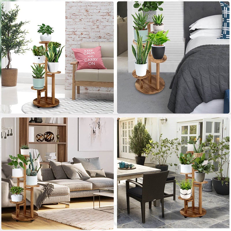 GEEBOBO 5 Tiered Tall Plant Stand for Indoor, Wood Plant Shelf Corner Display Rack, Multi-tier Planter Pot Holder Flower Stand for Living Room Balcony Garden Patio (Walnut) - Image 4