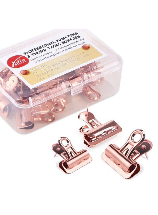 Yalis Push Pins Clips 15-Count, Pinning No Holes for Paper, Creative Paper Clips with Tack for Cork Board and Photo Wall (Rose Gold) - Image 1
