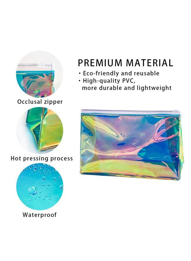 TotePrint 2 PCS Holographic Clear Makeup Bag Bulk,Zipper Portable Waterproof Toiletry Pouch,Iridescent Storage Cosmetic Bags for Women (Blue) - Image 4