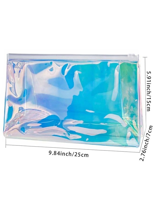 TotePrint 2 PCS Holographic Clear Makeup Bag Bulk,Zipper Portable Waterproof Toiletry Pouch,Iridescent Storage Cosmetic Bags for Women (Blue) - Image 2