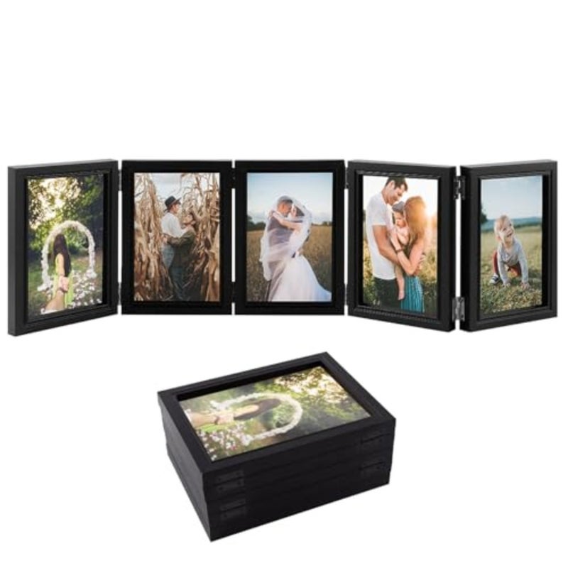4x6 Picture Frame, 5 Folding Accordion Picture Frames, Foldable Hinged Collage Photo Frames, Multi Photo Frames Collage, Tabletop or Wall Display Decoration for Home and Office 4 x 6 inch, White - Image 1