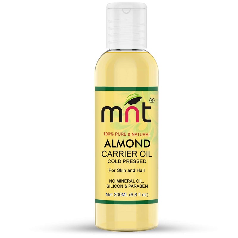 MNT 100% Pure Cold Pressed Almond Carrier Oil for Skin, Hair, Face, Body & Massage (200ML)