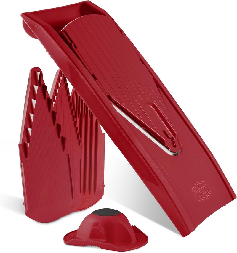 Börner by Reston Lloyd Mandoline Slicer V1 (Starter Set) • V-Slicer with 5 Thickness Settings & Food Holder • Adjustable Kitchen Slicer for Vegetables & Fruits • Color: Red - Image 1