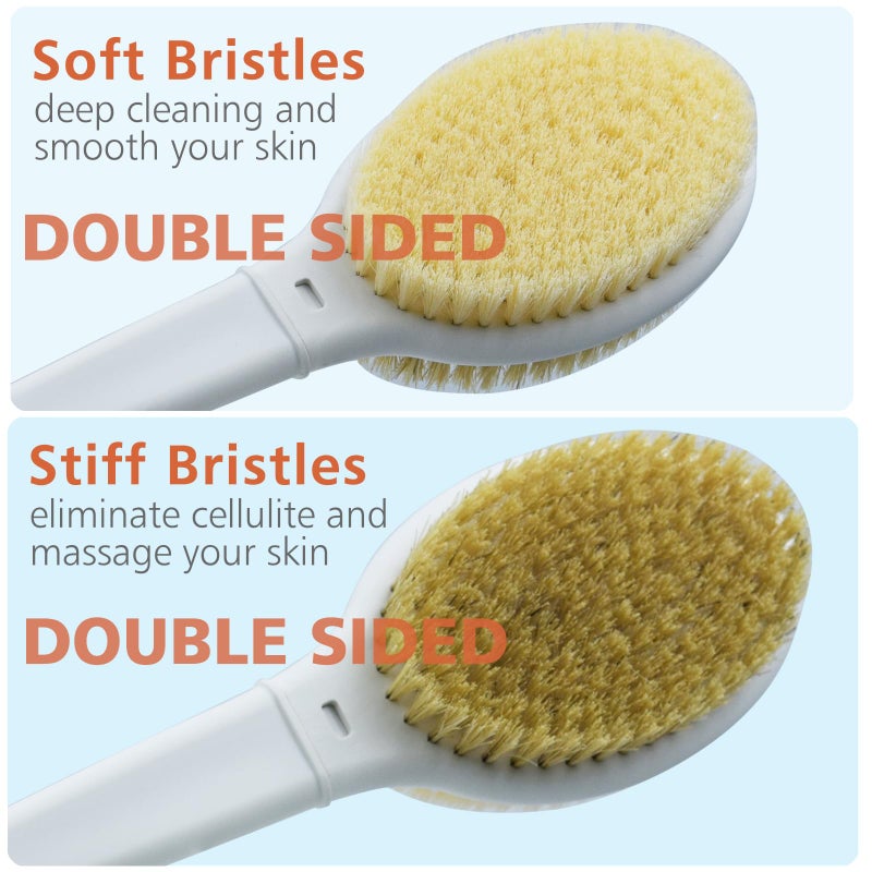HONOMA Shower Brush with Soft and Stiff Bristles,17.5" Long Handle Dual-Sided Back Scrubber Bath Brush Body Exfoliator for Wet or Dry Brushing (Long Handle) - Image 2