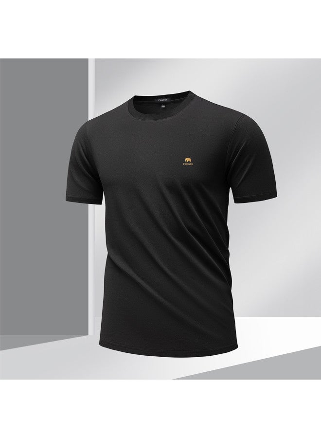 Fomoce summer Solid Color Trendy Men's Silk Breathable Short-sleeve T-shirt - Image 3