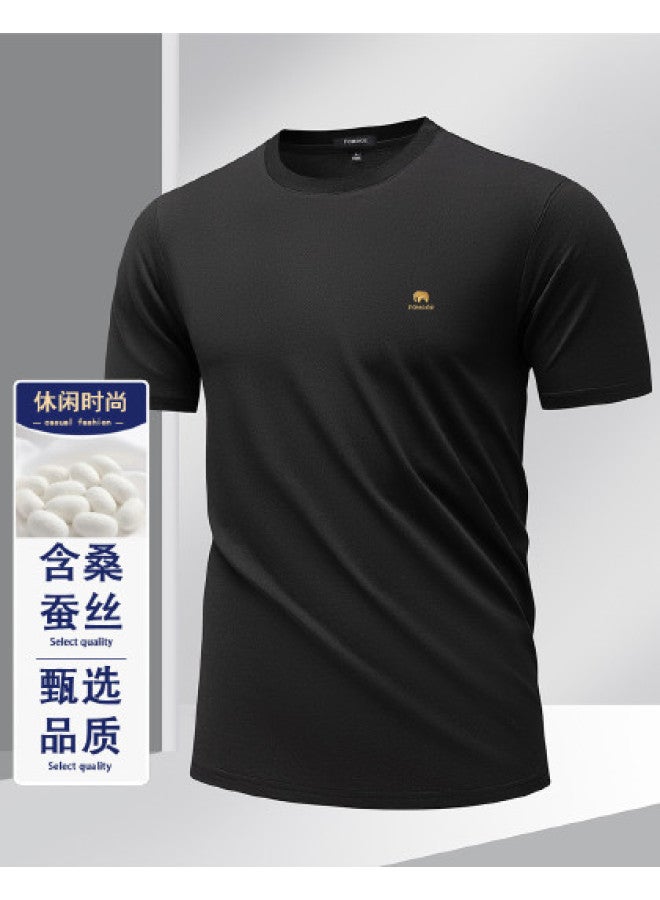 Fomoce summer Solid Color Trendy Men's Silk Breathable Short-sleeve T-shirt - Image 1