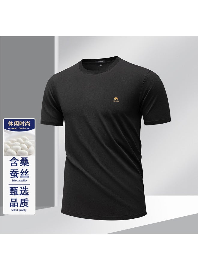 Fomoce summer Solid Color Trendy Men's Silk Breathable Short-sleeve T-shirt - Image 2