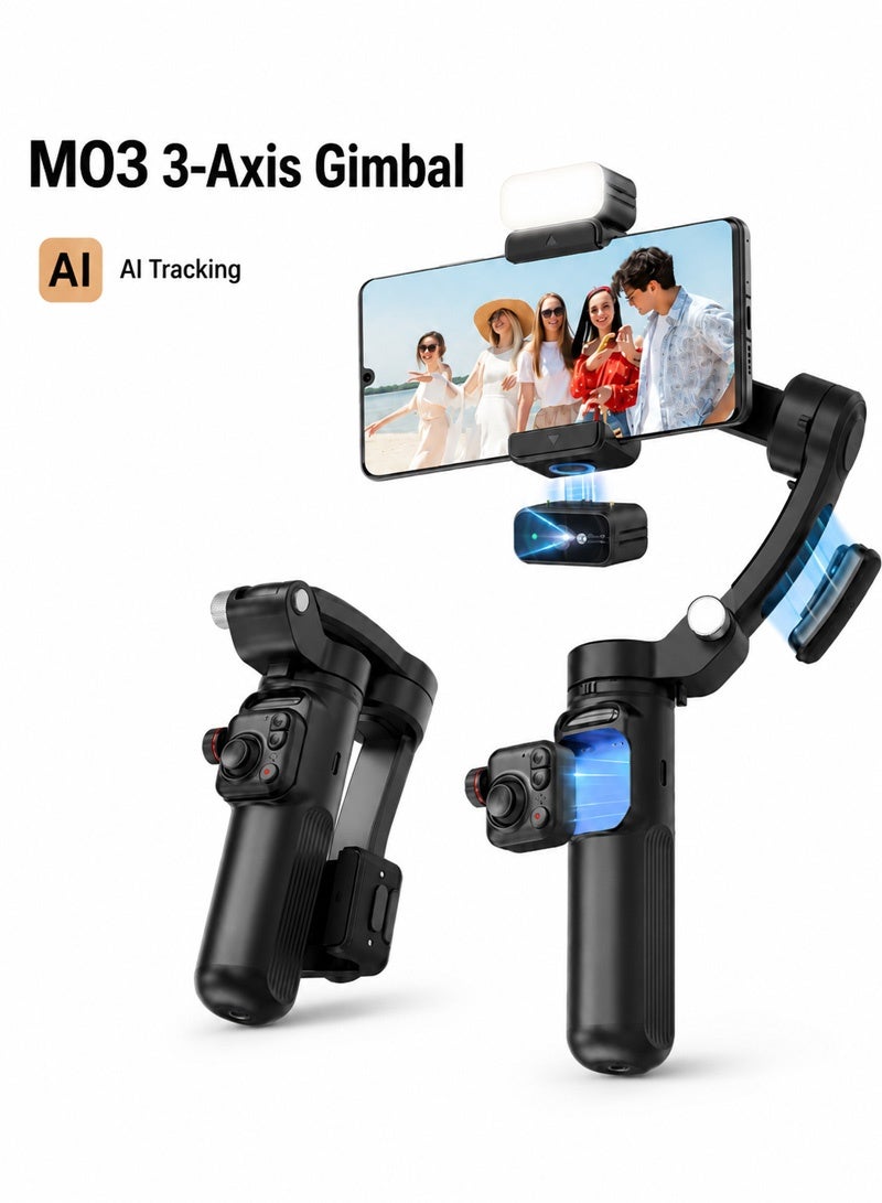 توكوي مثبت الكاميرا TOKQI M03 بتقنية الذكاء الاصطناعي لتتبع الوجه، متوافق مع أجهزة iPhone وAndroid، مثبت ثلاثي المحاور للهواتف الذكية مزود بكاميرا لتتبع الوجه بتقنية الذكاء الاصطناعي، وميكروفون لاسلكي، وإضاءة مغناطيسية، وتحكم بالإيماءات، ووضع التتبع الذكي، مثبت فيديو محمول لمنشئي المحتوى. - Image 1