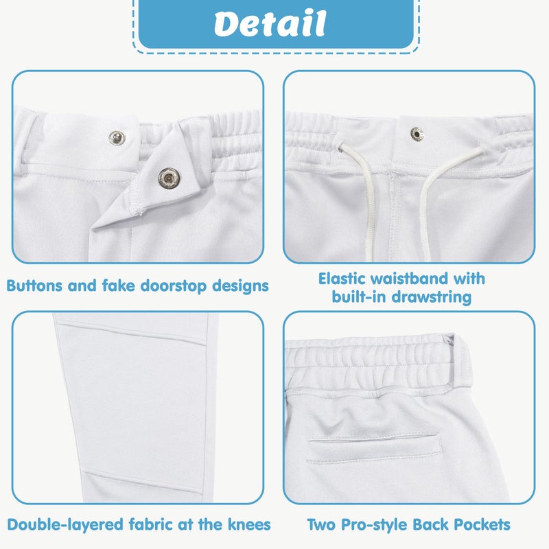 MIVEI 2T-16Y Toddler Youth Boys Baseball Pants - Kids Little Grils Tee Ball Softball Knicker Pants with Belt Loops UPF50+ - Image 3