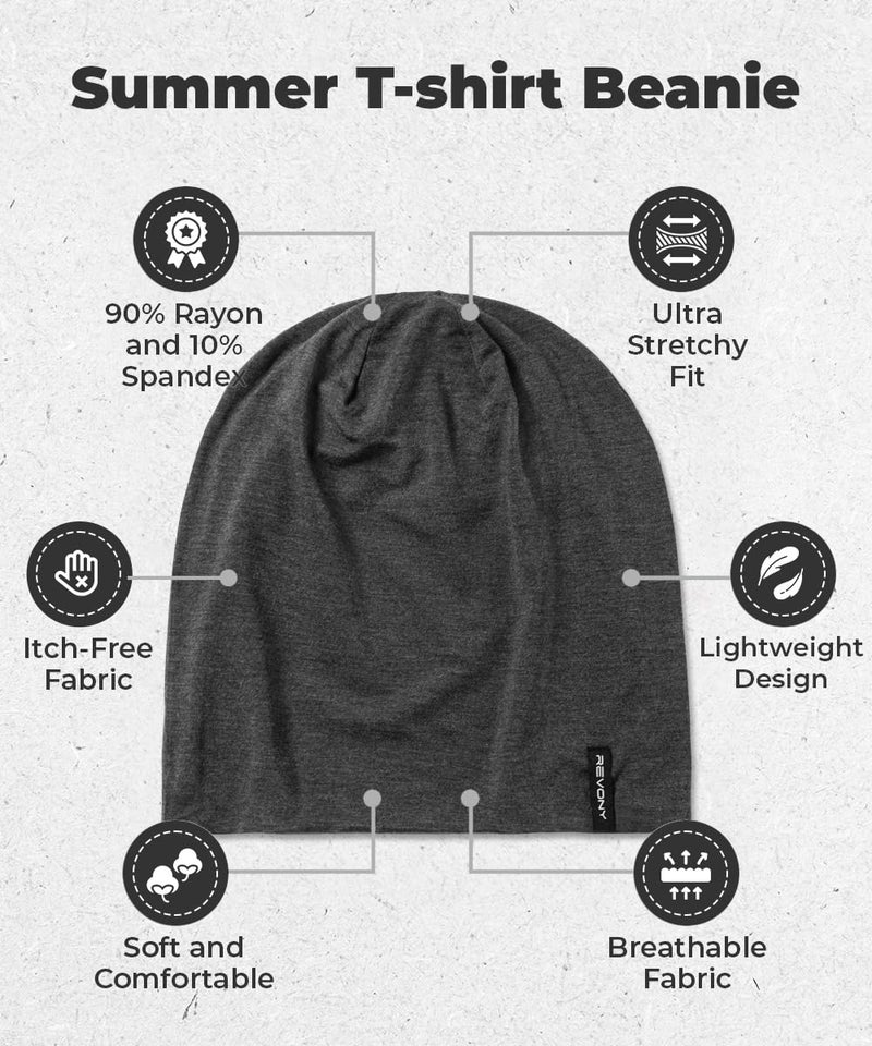 Revony Summer T-Shirt Beanie for Men & Women - Soft Modal - Slouchy Style Charcoal - Image 4