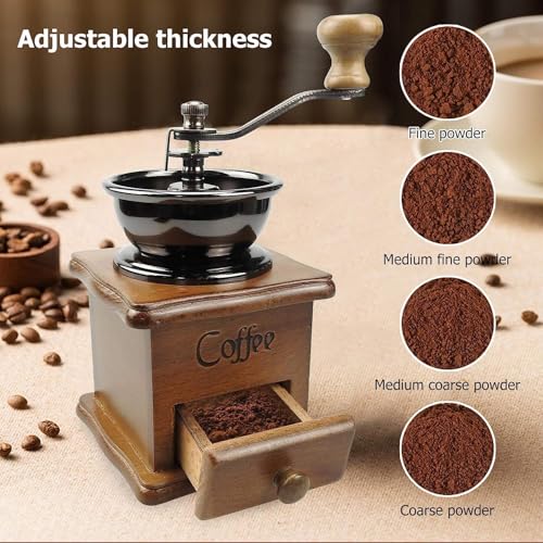 3d Creations Manual Coffee Grinder with 4 Adjustable Settings Wooden Body Vintage Style No Power Needed, Whole Bean, Drip Coffee, Espresso - Image 5