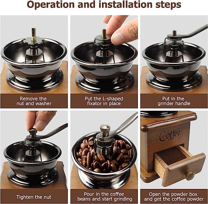 3d Creations Manual Coffee Grinder with 4 Adjustable Settings Wooden Body Vintage Style No Power Needed, Whole Bean, Drip Coffee, Espresso - Image 4