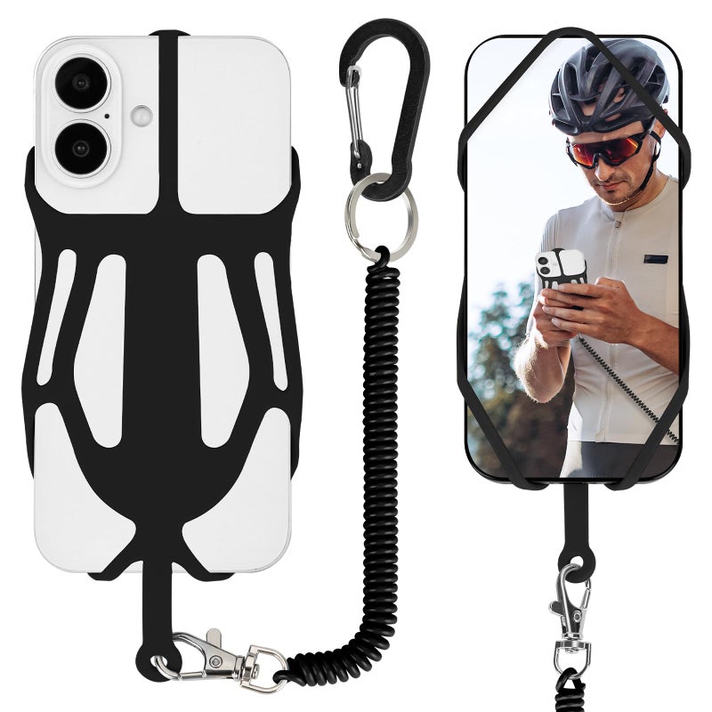 HOTEMIA Silicone Phone Lanyard Holder with Carabiner, Universal Phone Strap,Anti-Theft Phone Case with Retractable Tether (Black) - Image 1