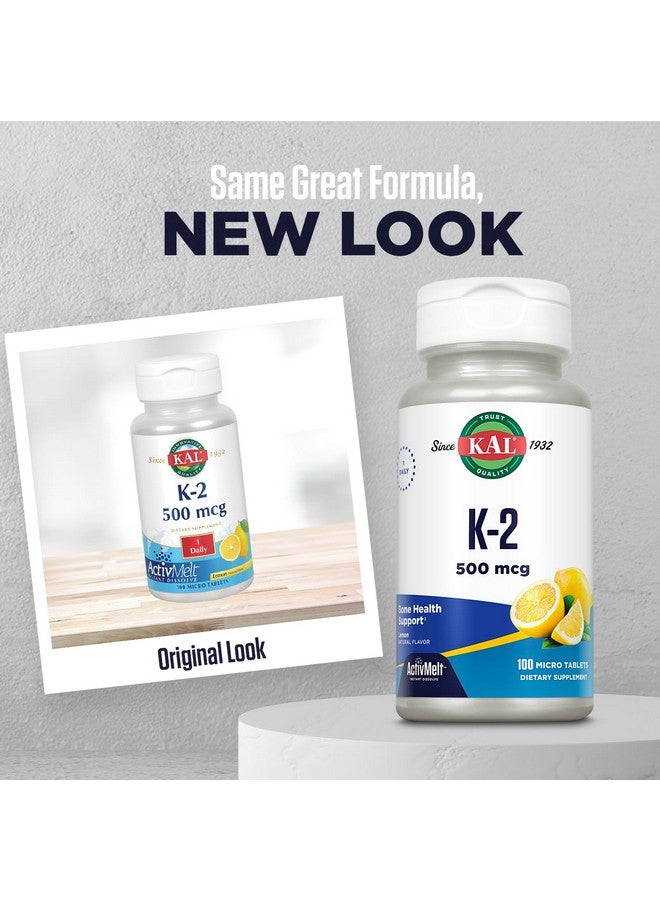 KAL Vitamin K2 500 mcg, Bone, Heart and Artery Health Supplement as Vitamin K2 MK4, Bone Strength and Cardiovascular Function Support, Natural Lemon ActivMelts, Vegetarian, 100 Serv, 100 Micro Tablets - Image 2