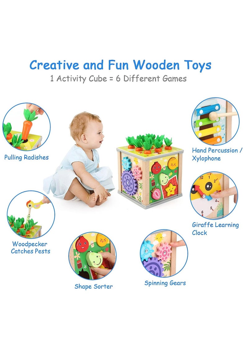 YelaJoy Motor skills toy from 1 year, 6 in 1 motor skills cube, wooden activity cube, baby Montessori toy from 1 year, learning toy, wooden toy, gift for children, boys, girls, 1 2 3 years  - Image 2