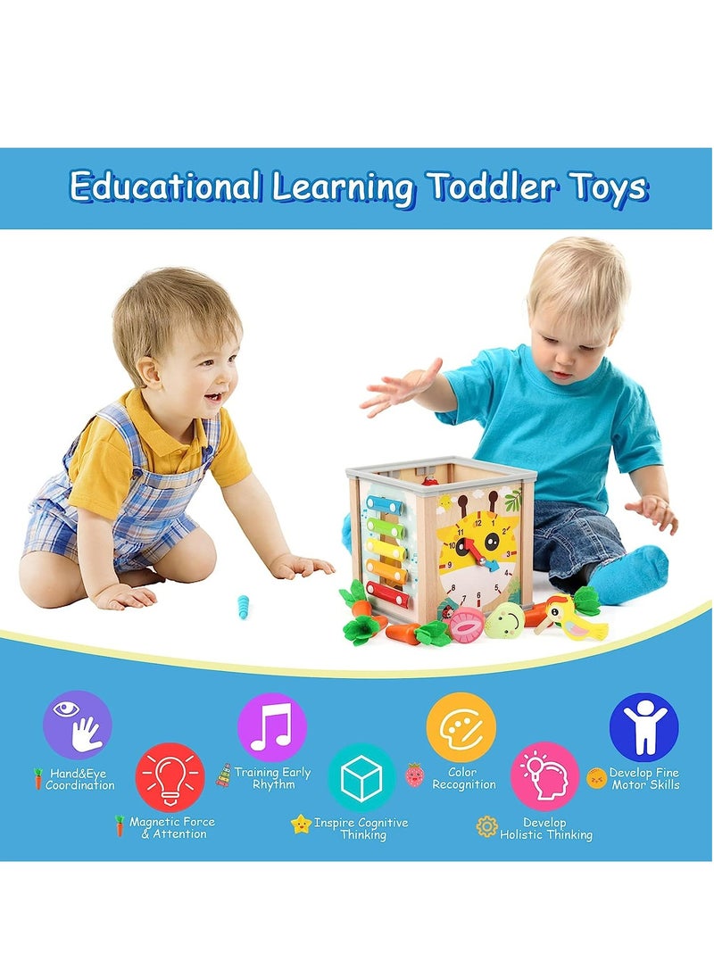YelaJoy - Motor skills toy from 1 year, 6 in 1 motor skills cube, wooden activity cube, baby Montessori toy from 1 year, learning toy, wooden toy, gift for children, boys, girls, 1 2 3 years - Image 1