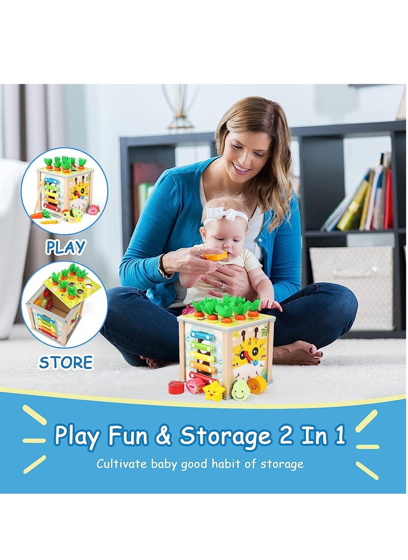 YelaJoy Motor skills toy from 1 year, 6 in 1 motor skills cube, wooden activity cube, baby Montessori toy from 1 year, learning toy, wooden toy, gift for children, boys, girls, 1 2 3 years  - Image 4