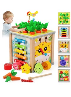 YelaJoy Motor skills toy from 1 year, 6 in 1 motor skills cube, wooden activity cube, baby Montessori toy from 1 year, learning toy, wooden toy, gift for children, boys, girls, 1 2 3 years  - Image 1