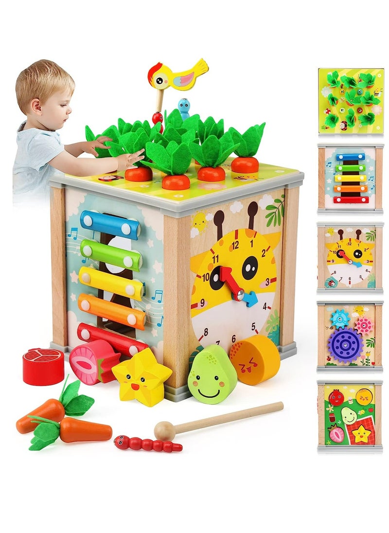 YelaJoy Motor skills toy from 1 year, 6 in 1 motor skills cube, wooden activity cube, baby Montessori toy from 1 year, learning toy, wooden toy, gift for children, boys, girls, 1 2 3 years  - Image 1