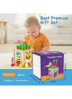 YelaJoy Motor skills toy from 1 year, 6 in 1 motor skills cube, wooden activity cube, baby Montessori toy from 1 year, learning toy, wooden toy, gift for children, boys, girls, 1 2 3 years  - Image 3