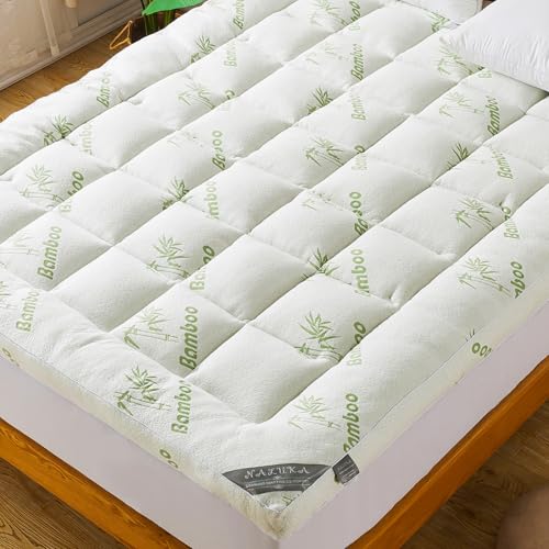 NALUKA Bamboo_Viscose Mattress Topper Full Size, Cooling Extra Thick Breathable Mattress pad, 8-21”Deep Pocket Soft Quilted Fitted Mattress Cover with Down Alternative Fill - Image 1