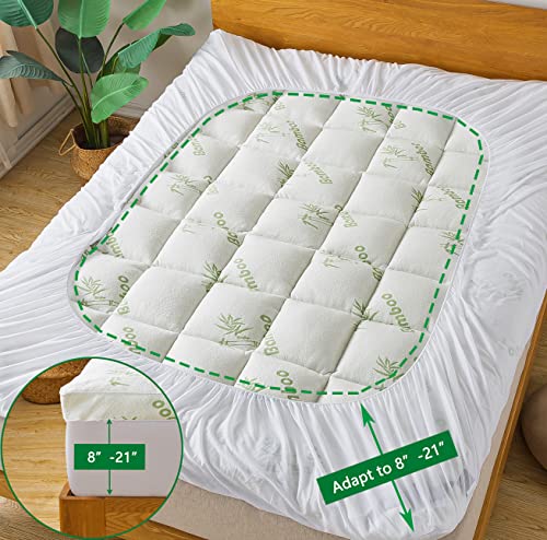 NALUKA Bamboo_Viscose Mattress Topper Full Size, Cooling Extra Thick Breathable Mattress pad, 8-21”Deep Pocket Soft Quilted Fitted Mattress Cover with Down Alternative Fill - Image 5