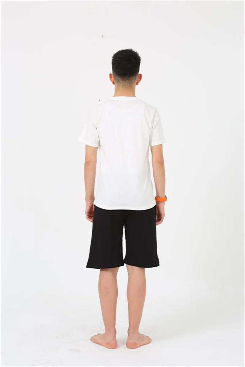 Akbeniz Male Young Waiter Boy Short Sleeve Ecru Combed Cotton Shorts Pajamas Set 20377