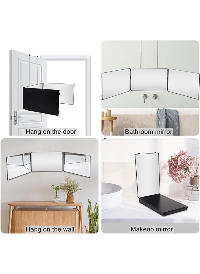 3 Way Mirror for Hair Cutting - Rechargeable 360° Barber Mirror with Adjustable Lights & Height Telescoping Hooks, Trifold Self Cut Mirror  - Image 5