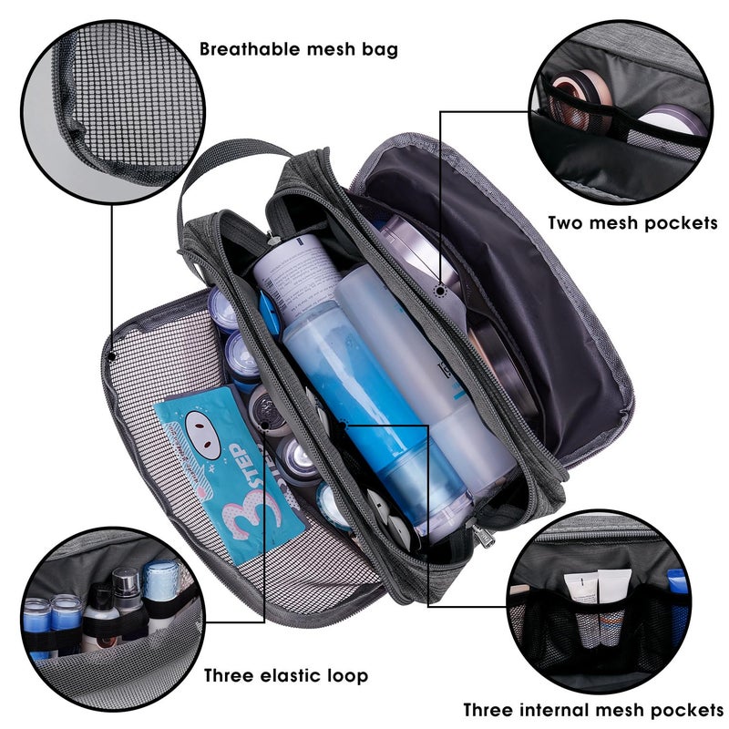 WANDF Toiletry Bag for Men Hanging Dopp Kit Water Resistant Shaving Bag Small Toiletry Bag for Traveling (Denim Grey) - Image 3