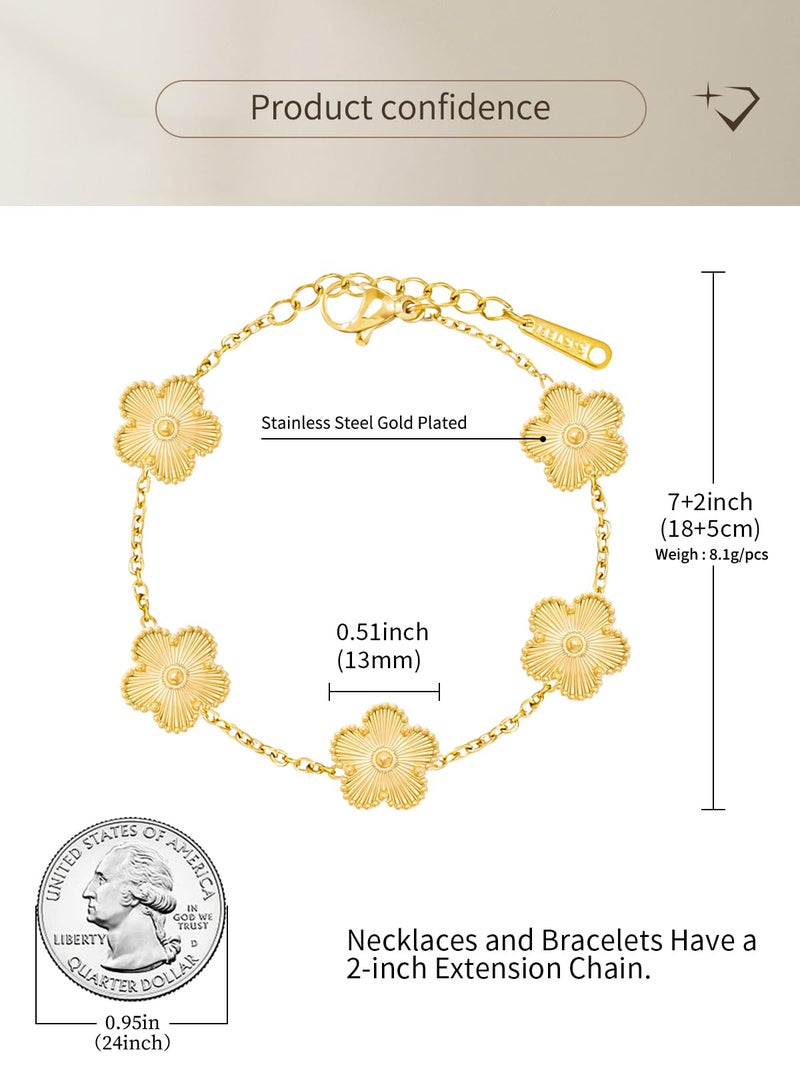Qinpan 14K Gold Plated Dainty Four Leaf Clover Dot Bracelets for Women Lucky Flower Jewelry (Set 10-Gold Plated) - Image 3