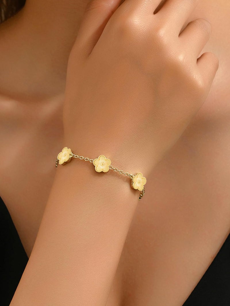 Qinpan 14K Gold Plated Dainty Four Leaf Clover Dot Bracelets for Women Lucky Flower Jewelry (Set 10-Gold Plated) - Image 2