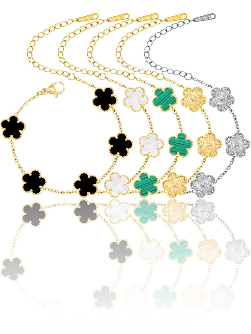 Qinpan 14K Gold Plated Dainty Four Leaf Clover Dot Bracelets for Women Lucky Flower Jewelry (Set 10-Gold Plated) - Image 1