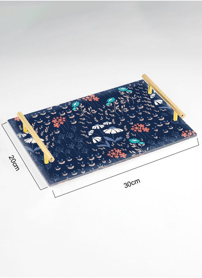 LOWHA Decorative Acrylic Serving Tray with Gold Color Metal Handles Flowers Art 20x30cm  - Image 2
