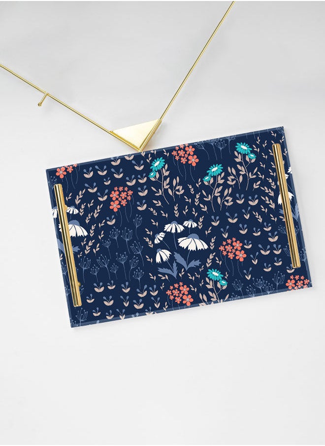 LOWHA Decorative Acrylic Serving Tray with Gold Color Metal Handles Flowers Art 20x30cm  - Image 3