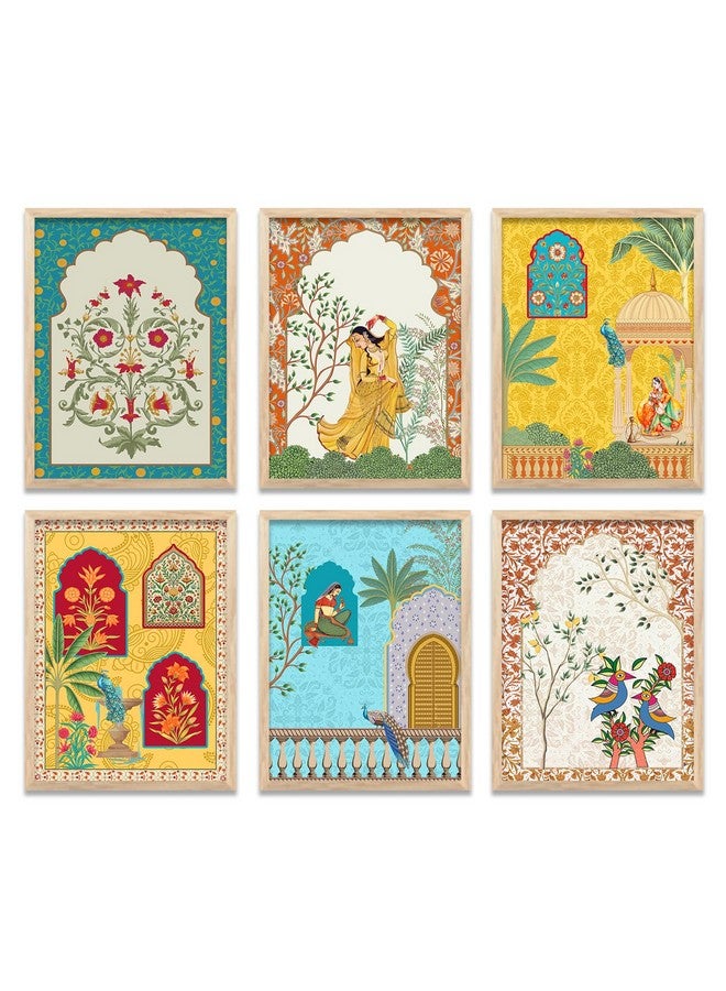KOTART فن الجدران الهندي التقليدي كوتارت - لوحات مدهوباني لغرفة المعيشة | فن بيشواي لتزيين الجدران | لوحة مؤطرة لتزيين جدران المنزل وغرفة النوم والمكتب | مجموعة من 6 (E، 10x13 بوصة) - Image 1