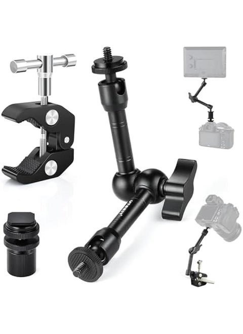 Adjustable 9-inch Magic Arm with Super Clamp for LCD Monitor, LED Light, Flash, Camera Rig - 1/4 and 3/8 Thread Articulating Friction Crab Screw Kit