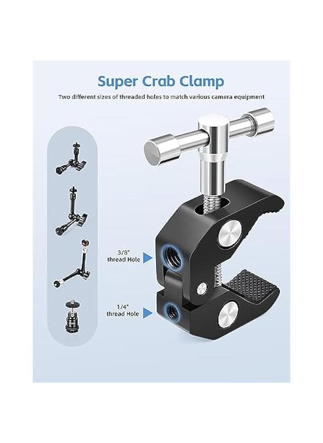 Arabest - Adjustable 9-inch Magic Arm with Super Clamp for LCD Monitor, LED Light, Flash, Camera Rig - 1/4 and 3/8 Thread Articulating Friction Crab Screw Kit - Image 1