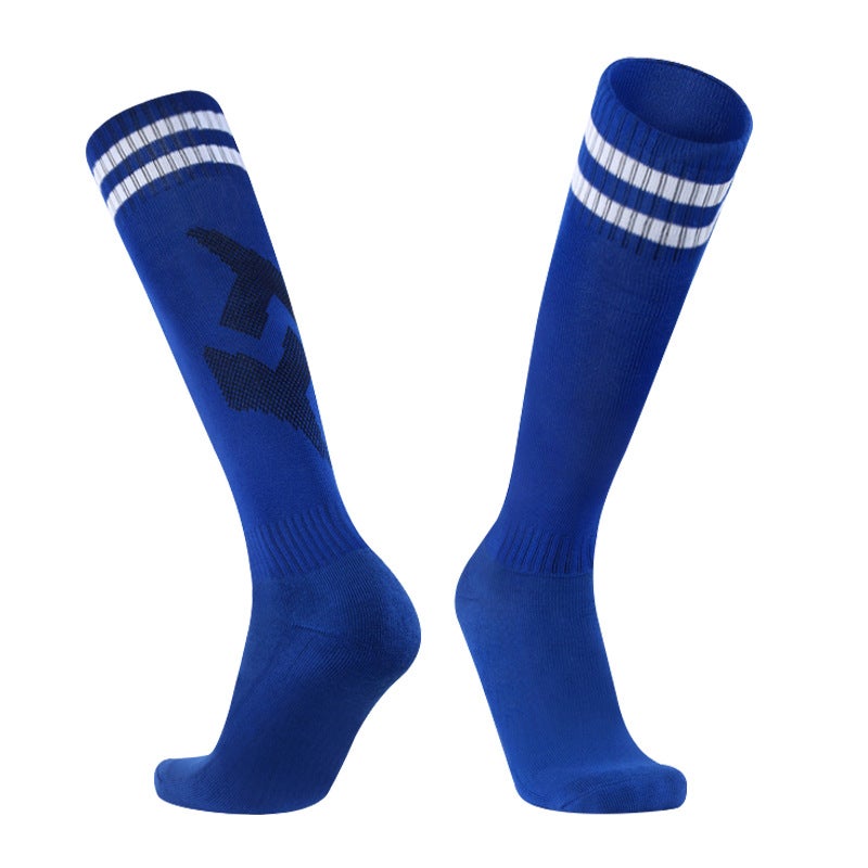 Anti-Slip Knee-High Soccer Socks for Kids Blue and White  - Image 1