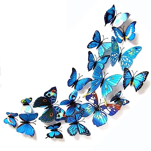SMART WINDOW Blue 3D Butterflies Home Décor Self Adhesive Peel and Stick Wall Sticker 12 Pieces Butterfly Sticker Sheet (16CM X 13CM)-Vinyl - Image 1